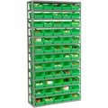 Global Industrial Steel Shelving with 60 4inH Plastic Shelf Bins Green, 36x12x72-13 Shelves 603440GN